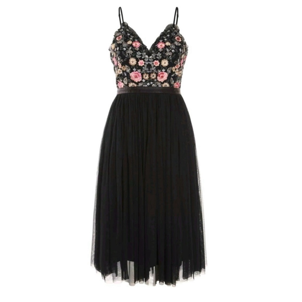Navy Blue Embroidered and Tulle Cocktail Dress - Occasion by Dex